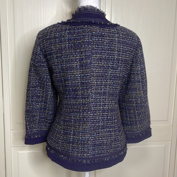 Chicos Women’s Purple Tweed Lined Collarless Jacket Blazer Size 1/8 - Picture 8 of 12